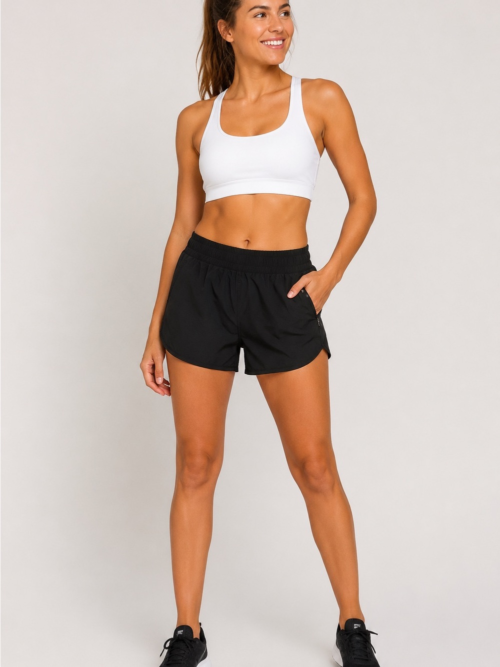 NWT Avia Black Running Shorts Women’s M 8-10 Moisture Wicking Zip Pocket A26